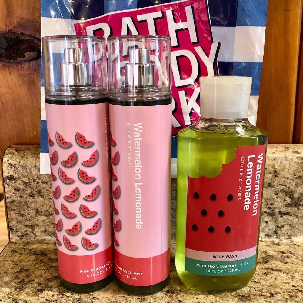 💗NEW bath & body works summer watermelon lemonade body care mists and wash set